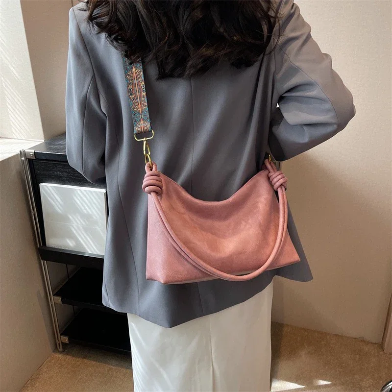 New fashionable women's bag, high-end soft leather texture, single shoulder bag, women's crossbody bag, geometric wide shoulder - Image 5