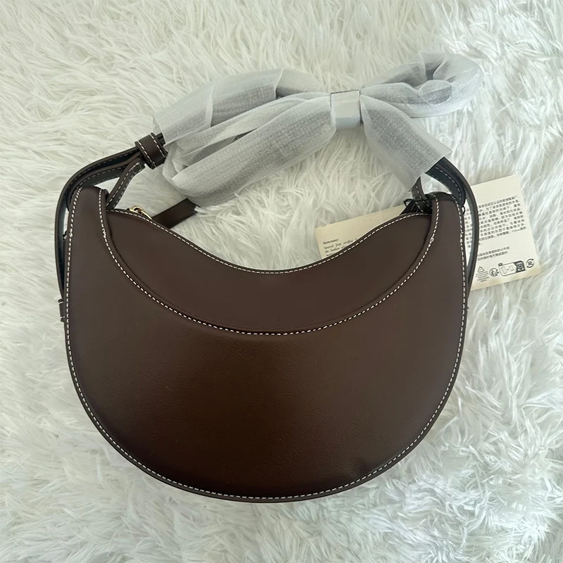 French fashion genuine leather women's shoulder bag, crescent bag, niche design zipper closure shoulder crossbody bag