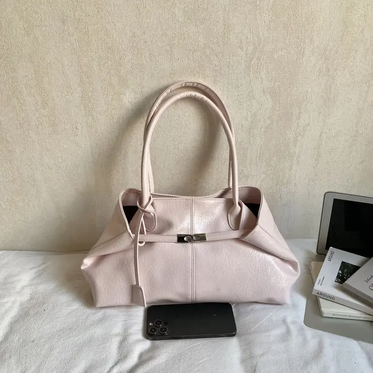 2026 New Large Capacity Soft Leather Pleated Women's Handbag Retro Commuter Tote Bag Quality Single Shoulder Slant Bag - Image 5
