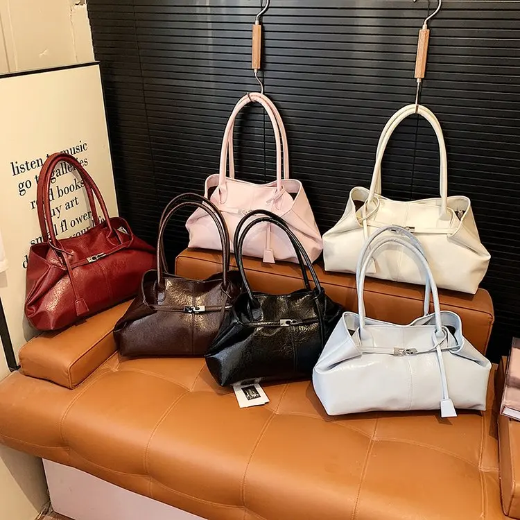 2026 New Large Capacity Soft Leather Pleated Women's Handbag Retro Commuter Tote Bag Quality Single Shoulder Slant Bag - Image 3