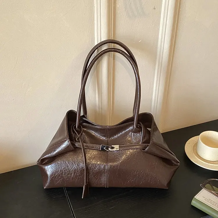 2026 New Large Capacity Soft Leather Pleated Women's Handbag Retro Commuter Tote Bag Quality Single Shoulder Slant Bag - Image 2