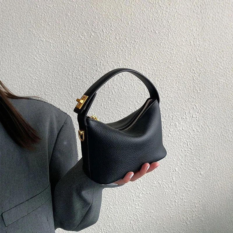Simple and retro handbag, crossbody bag, soft leather small square bag - Image 4