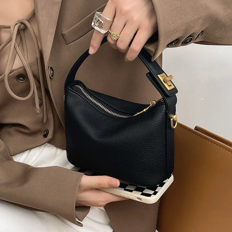 Simple and retro handbag, crossbody bag, soft leather small square bag - Image 5