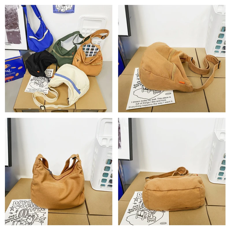 Canvas Bags For Women Vintage Handbags Casual Shoulder Crossbody Bag Eco Bag Korean Messenger Bag Y2K Unisex Black Shopper Bag - Image 4