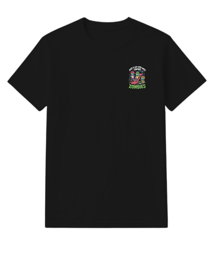 Just A Kid Who Loves Zombies Funny Cartoon T-Shirt - Image 3