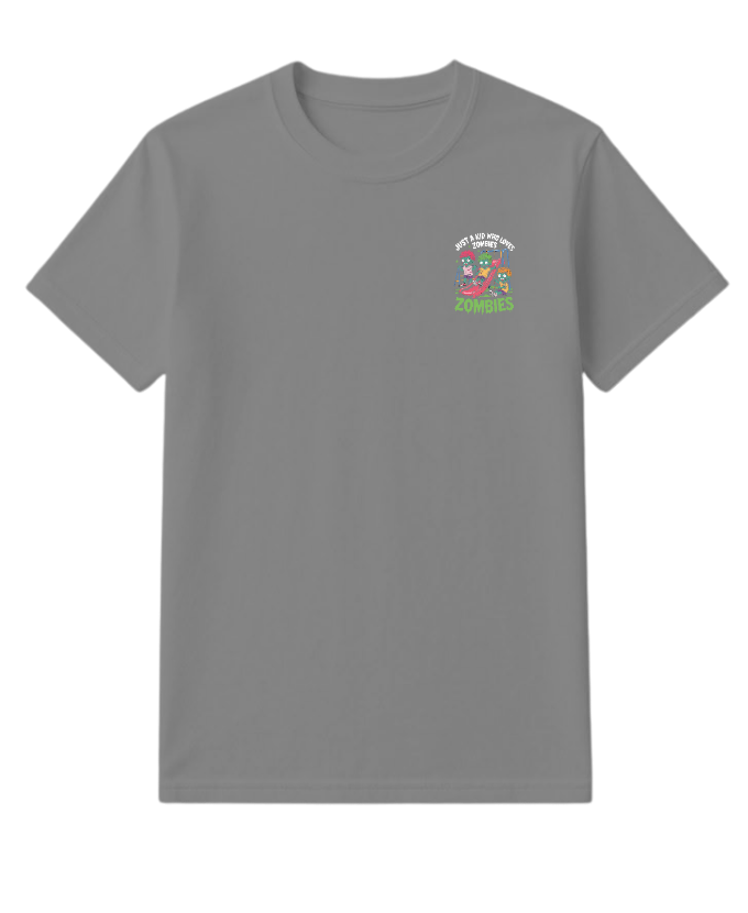 Just A Kid Who Loves Zombies Funny Cartoon T-Shirt - Image 4