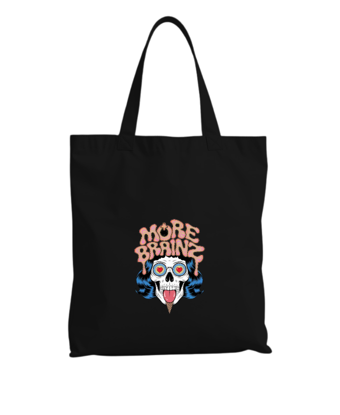 More Brains Zombie Head Cartoon Graphic Tote Bag - Image 3
