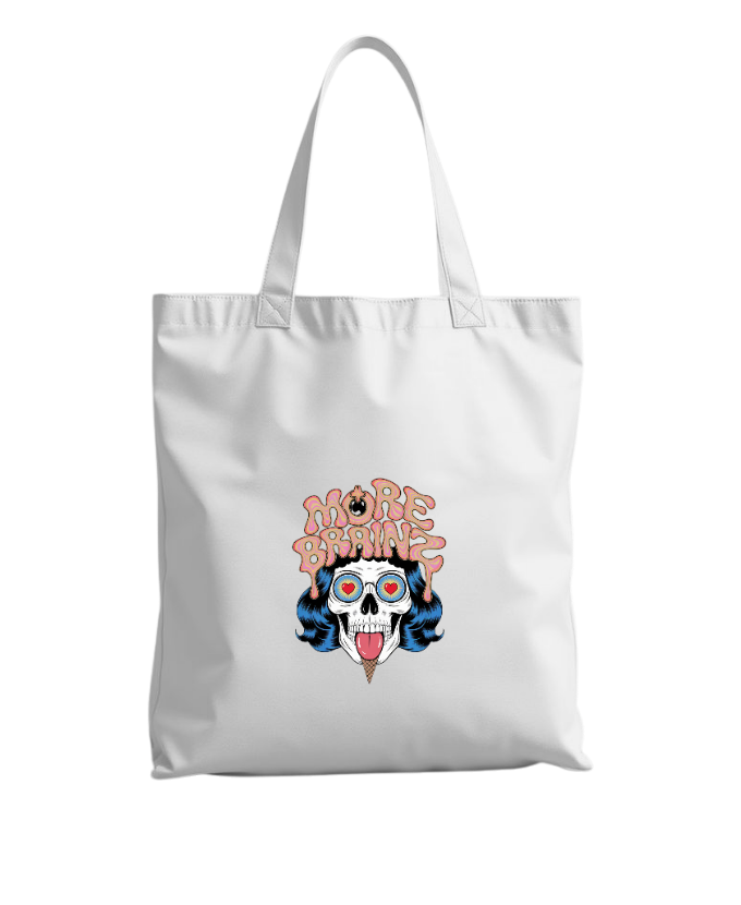 More Brains Zombie Head Cartoon Graphic Tote Bag
