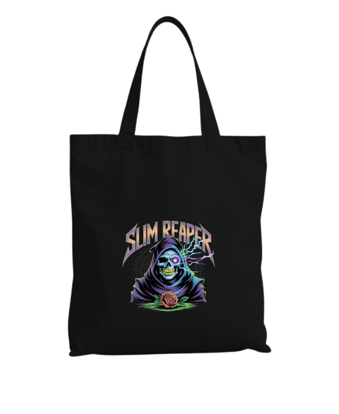 Slim Reaper Grim Reaper Skull With Lightning And Rose Artwork Tote Bag - Image 3