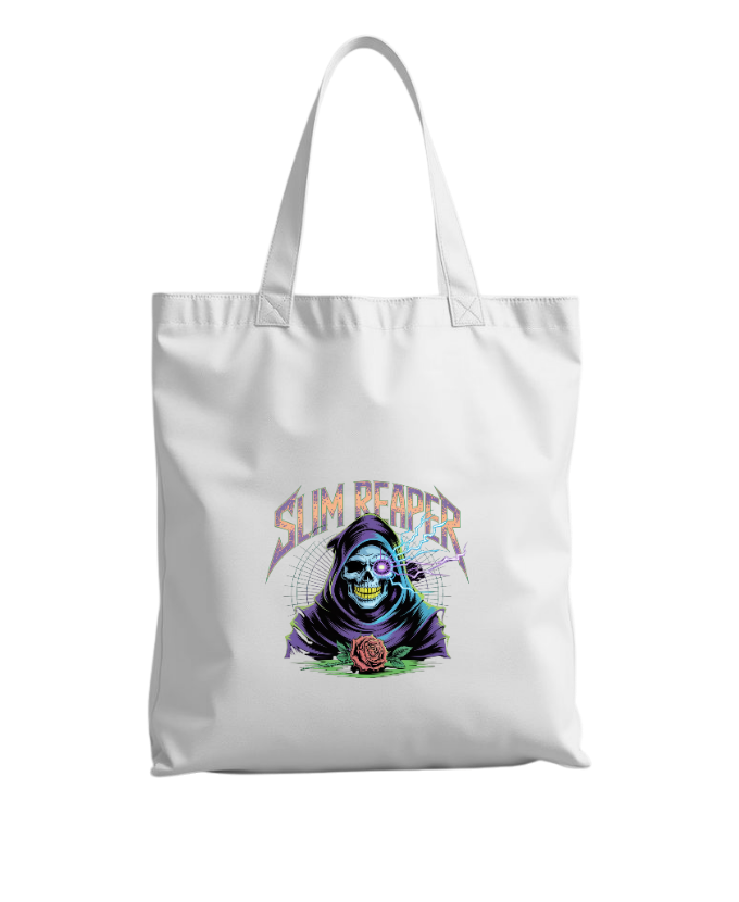 Slim Reaper Grim Reaper Skull With Lightning And Rose Artwork Tote Bag