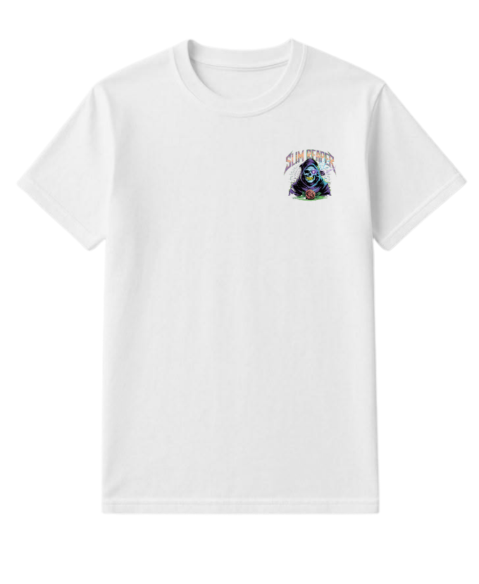Slim Reaper Grim Reaper Skull With Lightning And Rose Artwork T-Shirt